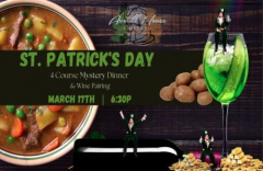 "The St. Patrick's Day Mystery Dinner" 4-course Food and wine pairing, Brookline NH Friday March 17th