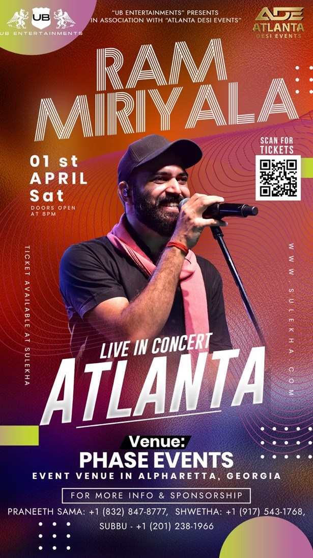 Ram Miriyala Live Concert in Atlanta, Alpharetta, Massachusetts, United States