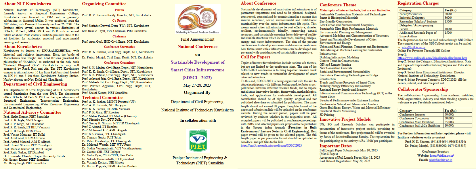 National Conference on "Sustainable Development of Smart Cities Infrastructures" 2023 (SDSCI-2023), Kurukshetra, Haryana, India