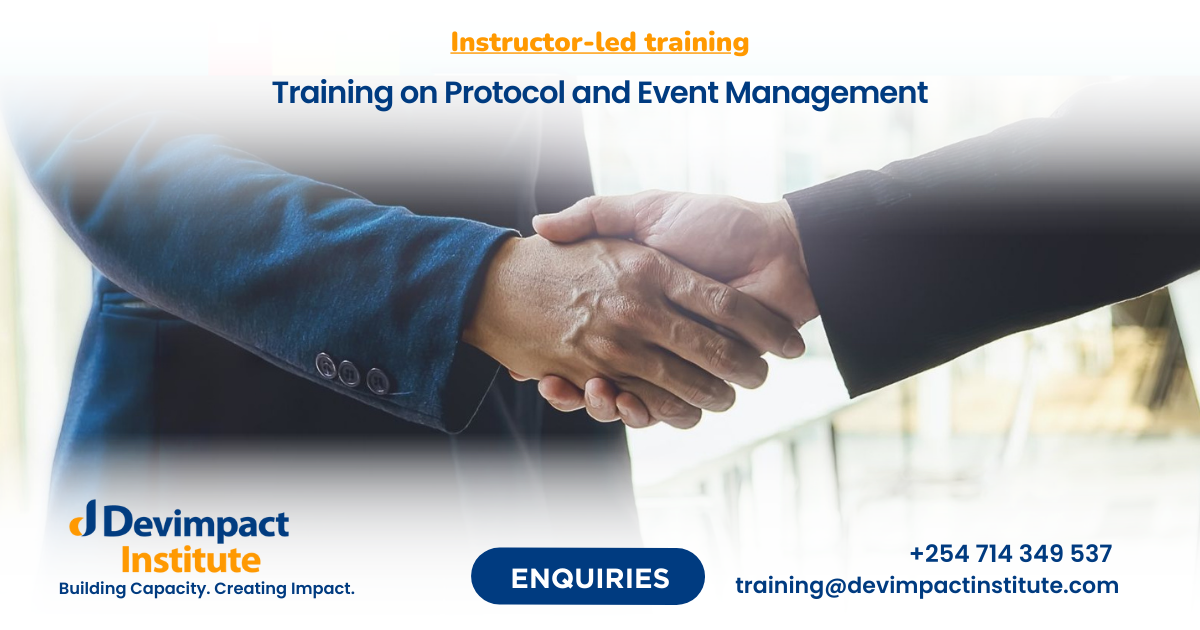 Training on Protocol and Event Management, Devimpact Institute, Nairobi, Kenya