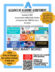 Fun online classes 6 kids per class,100% free of charge provided by ALLIANCE OF ACADEMIC ACHIEVEMT