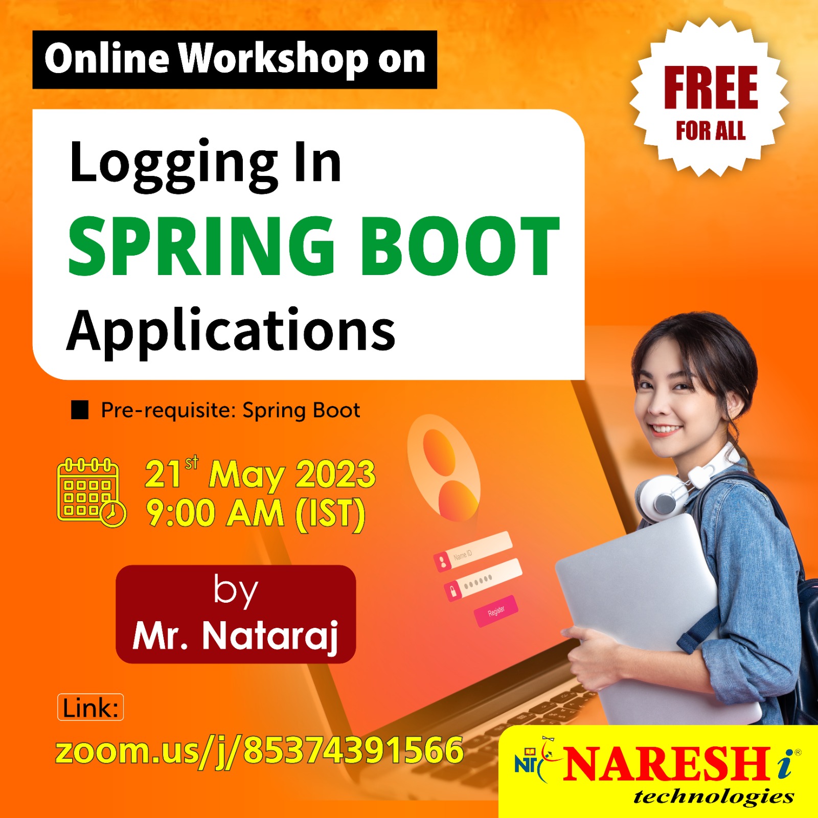 Free Online Workshop On Logging in spring boot applications by Mr. Nataraj., Online Event