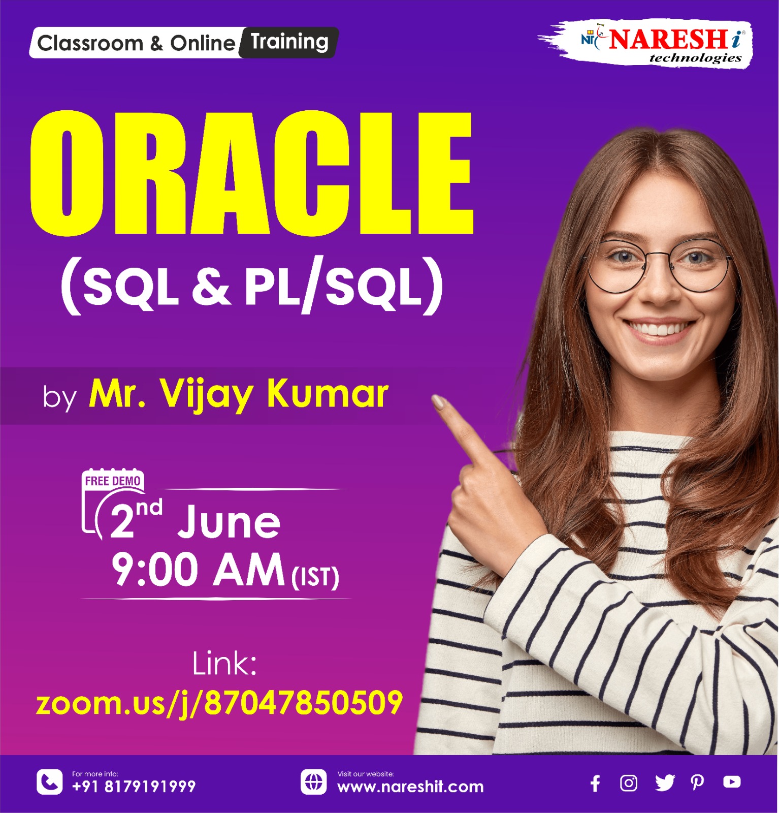 Free Demo On Oracle by Mr. Vijay Kumar in NareshIT - 8179191999, Online Event