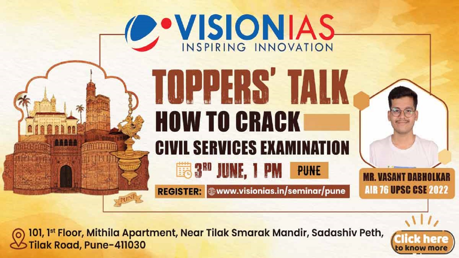 Toppers' Talk on 'How to Crack Civil Services Examination' | VisionIAS Pune | 3 June, 1 PM, Pune, Maharashtra, India