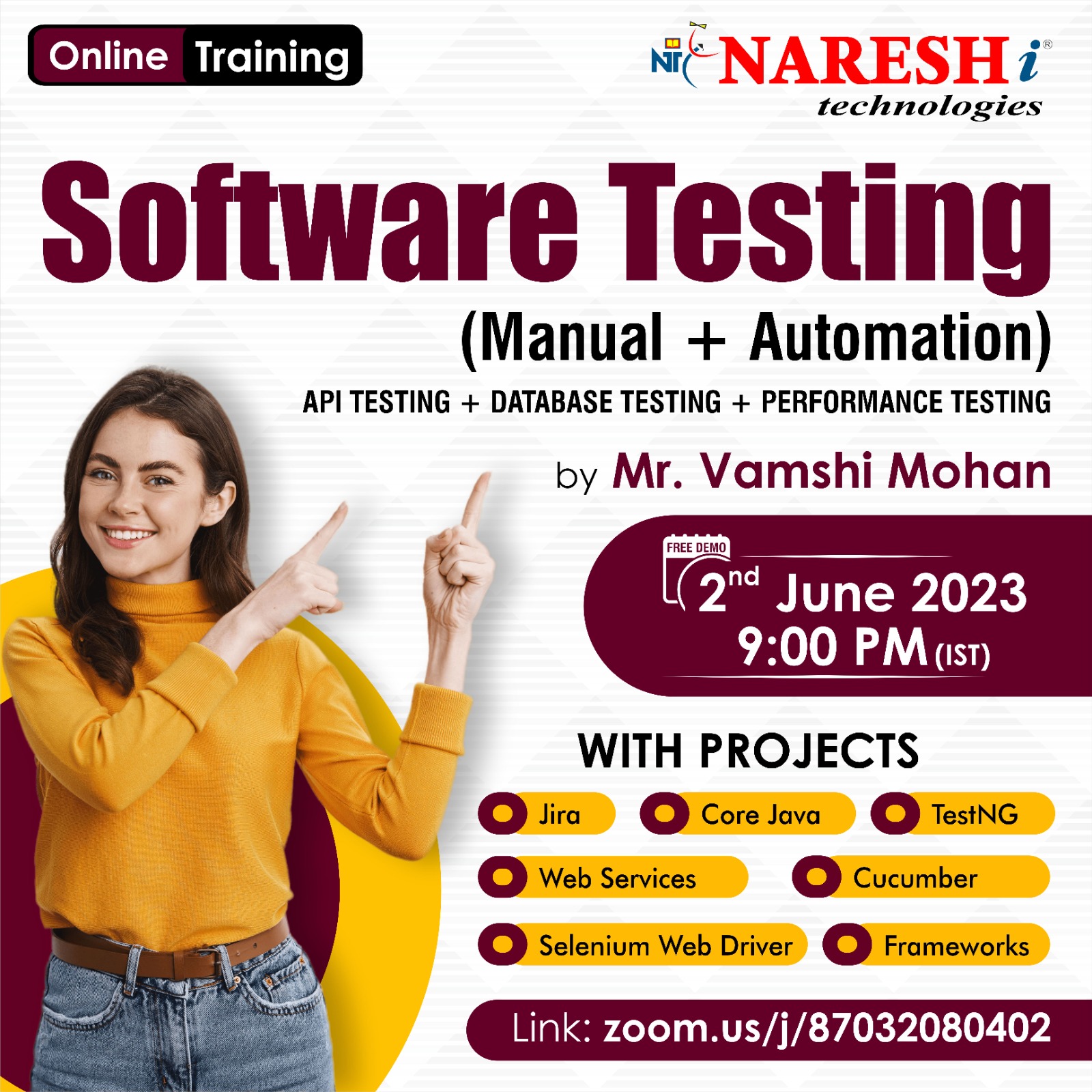 Free Demo On Software Testing By Mr. Vamshi Mohan in NareshIT - 8179191999, Online Event