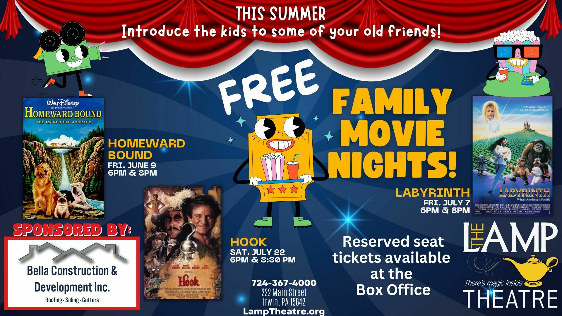 FREE Family Movie Nights sponsored by Bella Construction and Development Inc., Irwin, Pennsylvania, United States