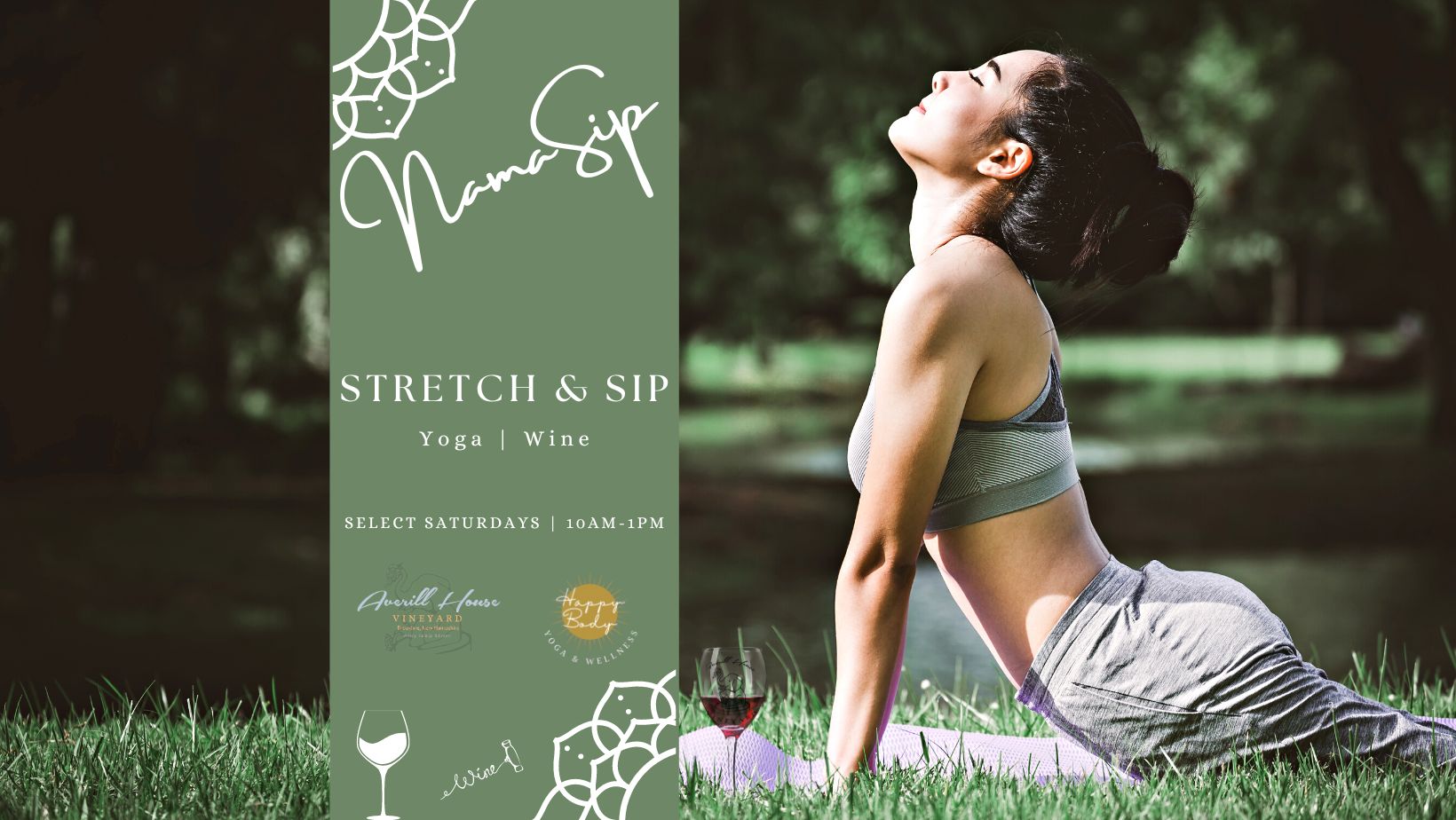 Stretch and Sip Yoga with Happy Body Yoga at Averill House Vineyard select Saturdays· Brookline, NH, Brookline, New Hampshire, United States