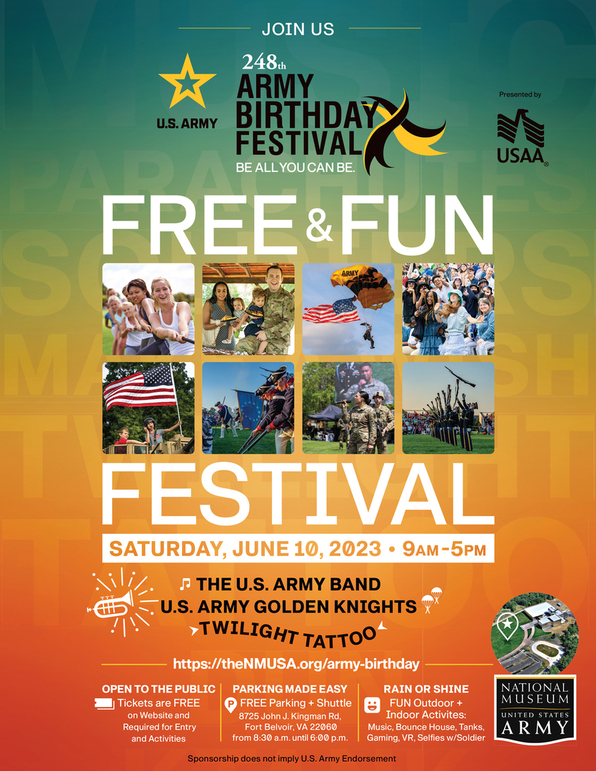 Army Birthday Festival - This Saturday, June 10, 2023 - Free + Fun Family Festival, Fort Belvoir, Virginia, United States