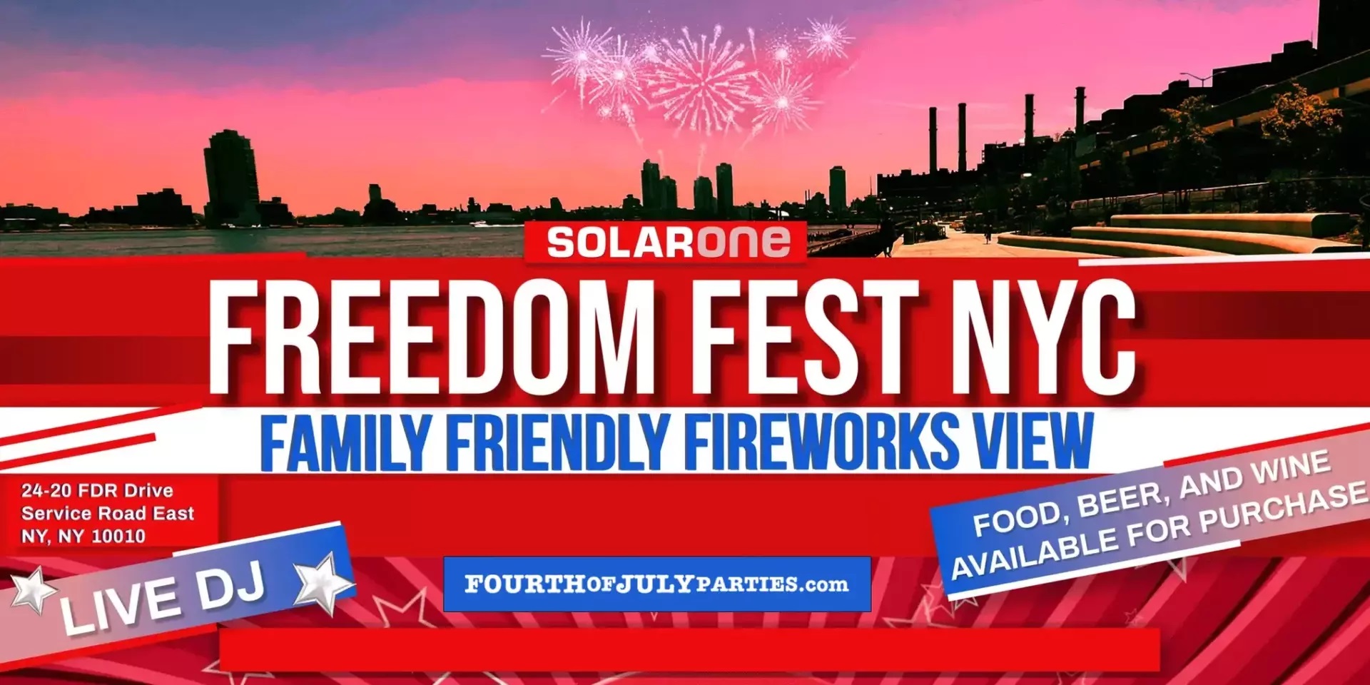 Freedom Fest at Solar One NYC Live view of the Macys Fireworks, New York, United States
