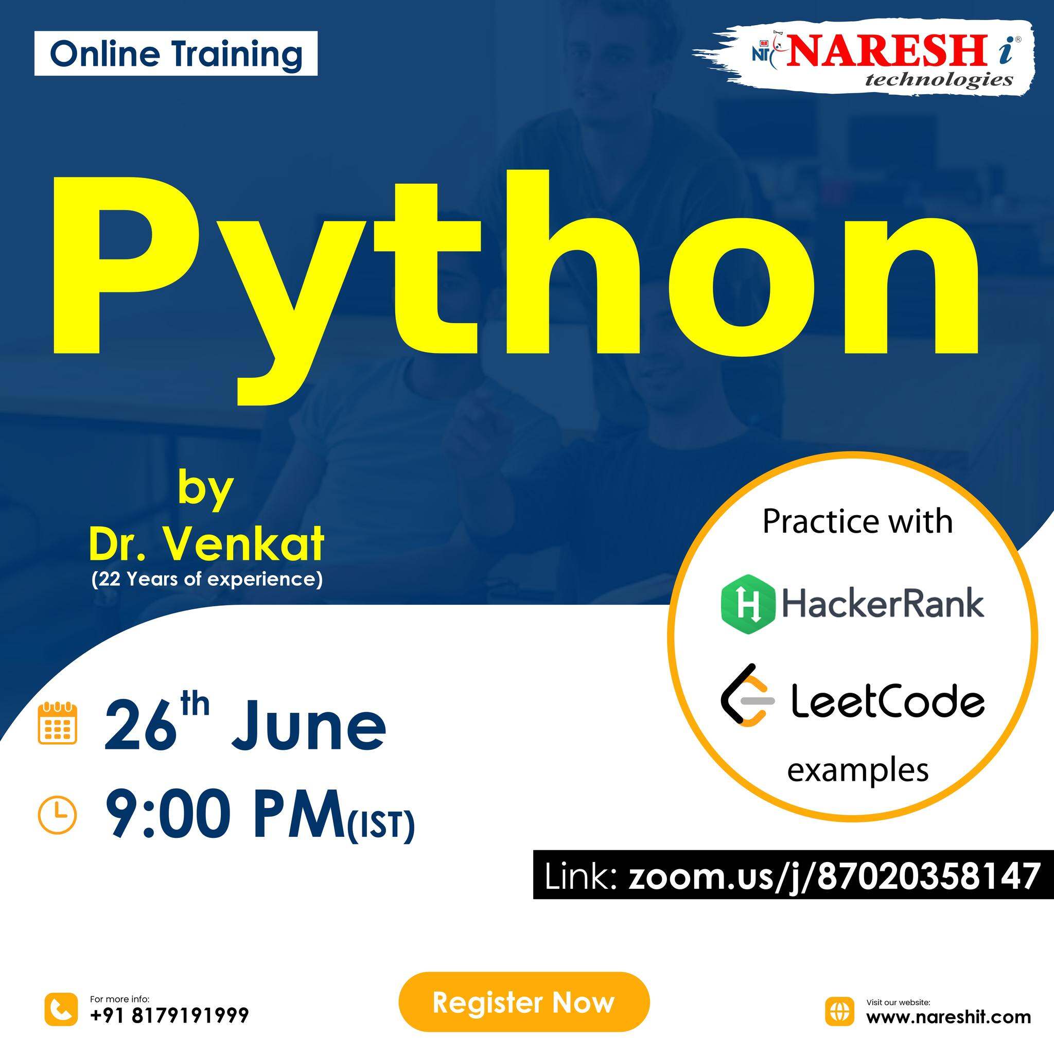 Free Demo On Python by Dr. Venkat in NareshIT, Online Event