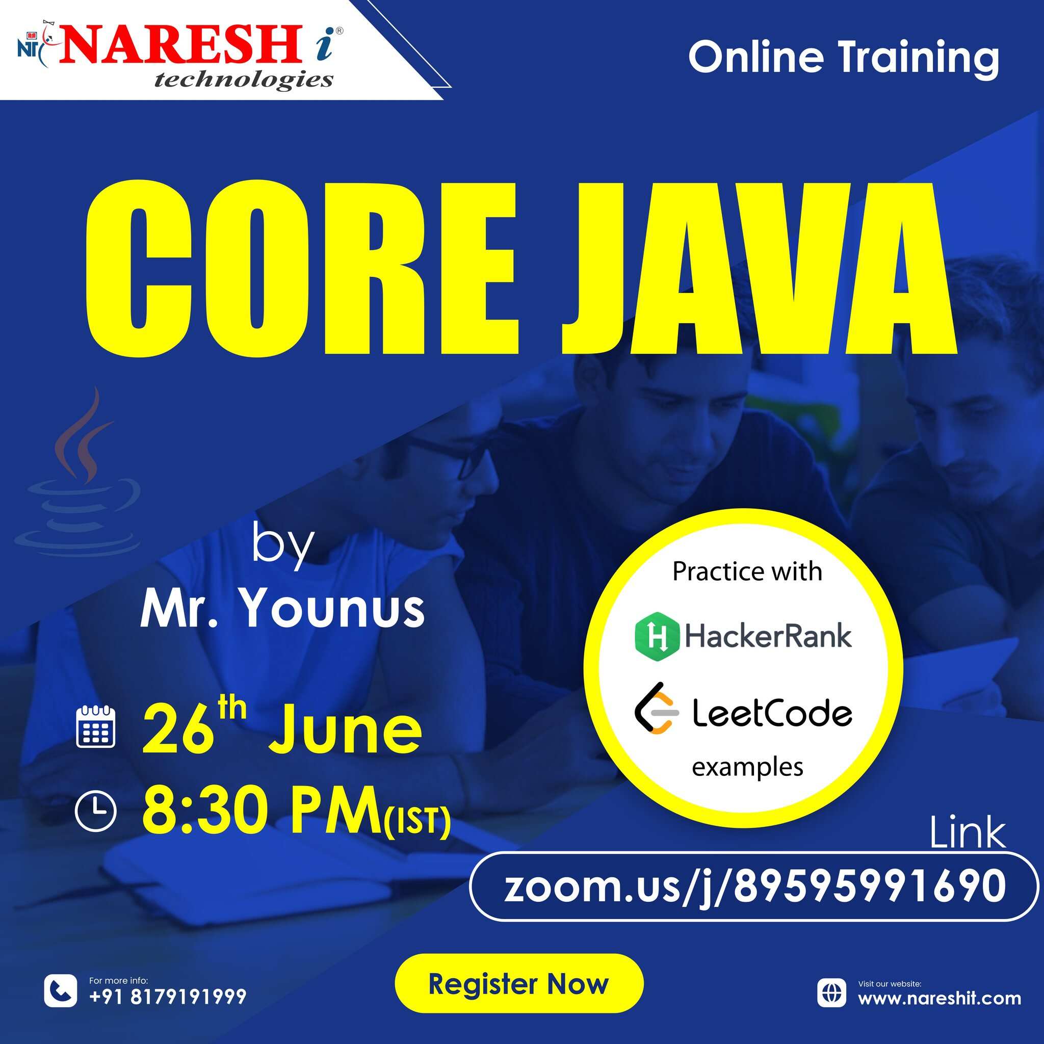 Free Demo On Core Java by Mr. Younus - NareshIT, Online Event