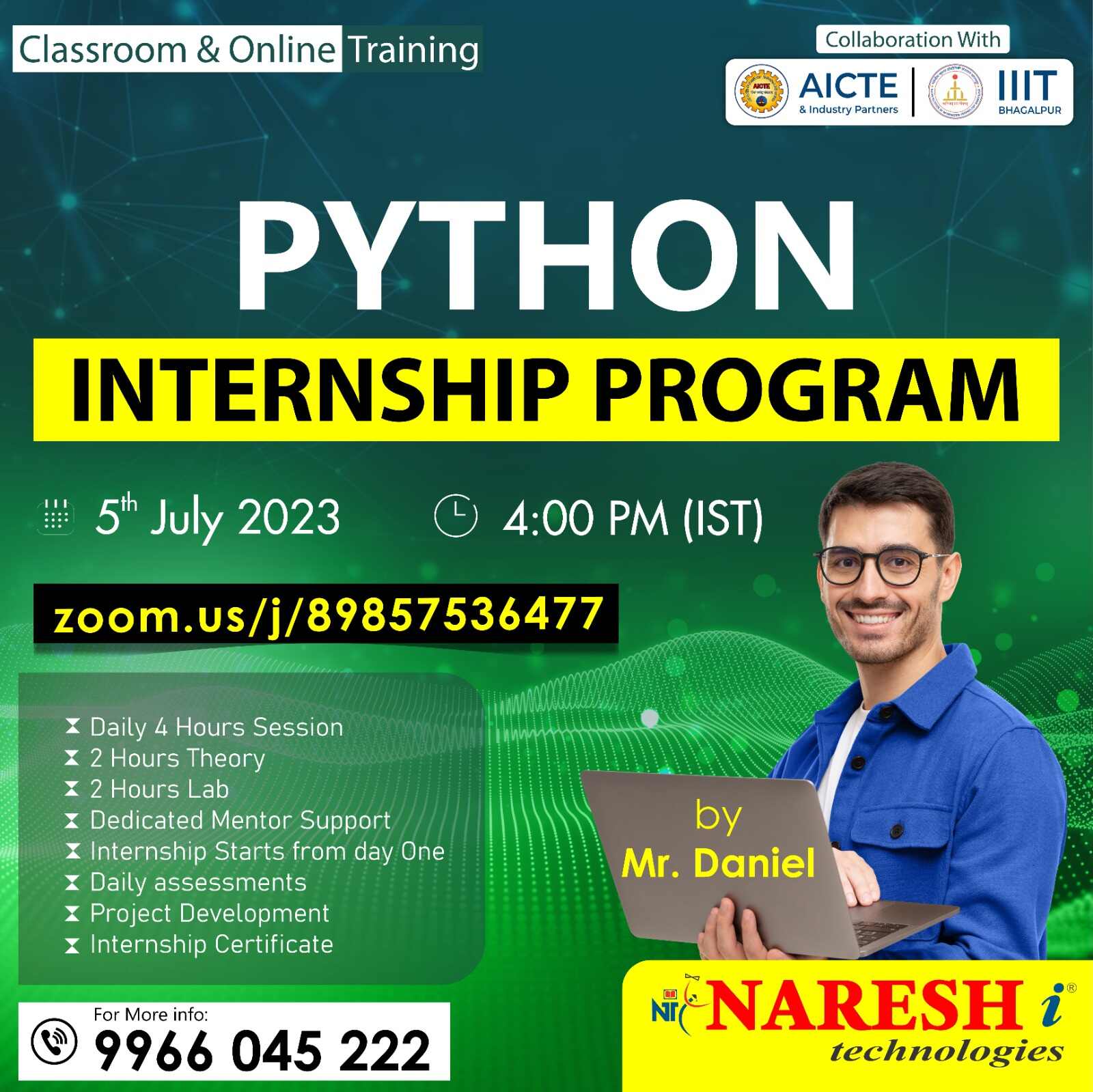 Attend Python Internship Program by Mr. Daniel - NareshIT, Online Event