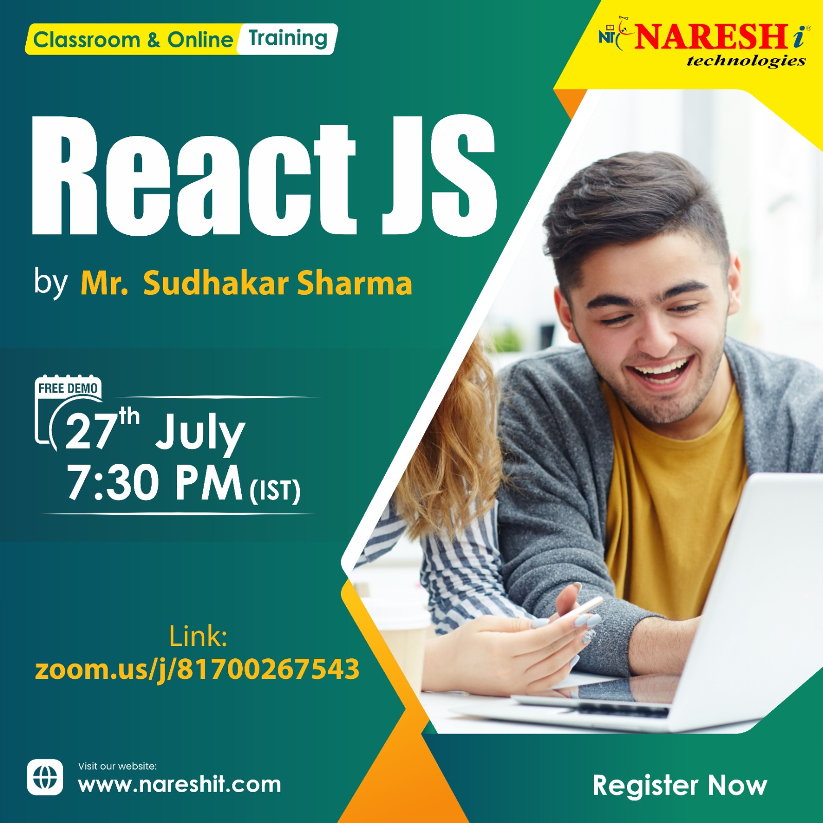 Free Demo On React JS by Mr.Sudhakar Sharma @NareshIT, Online Event