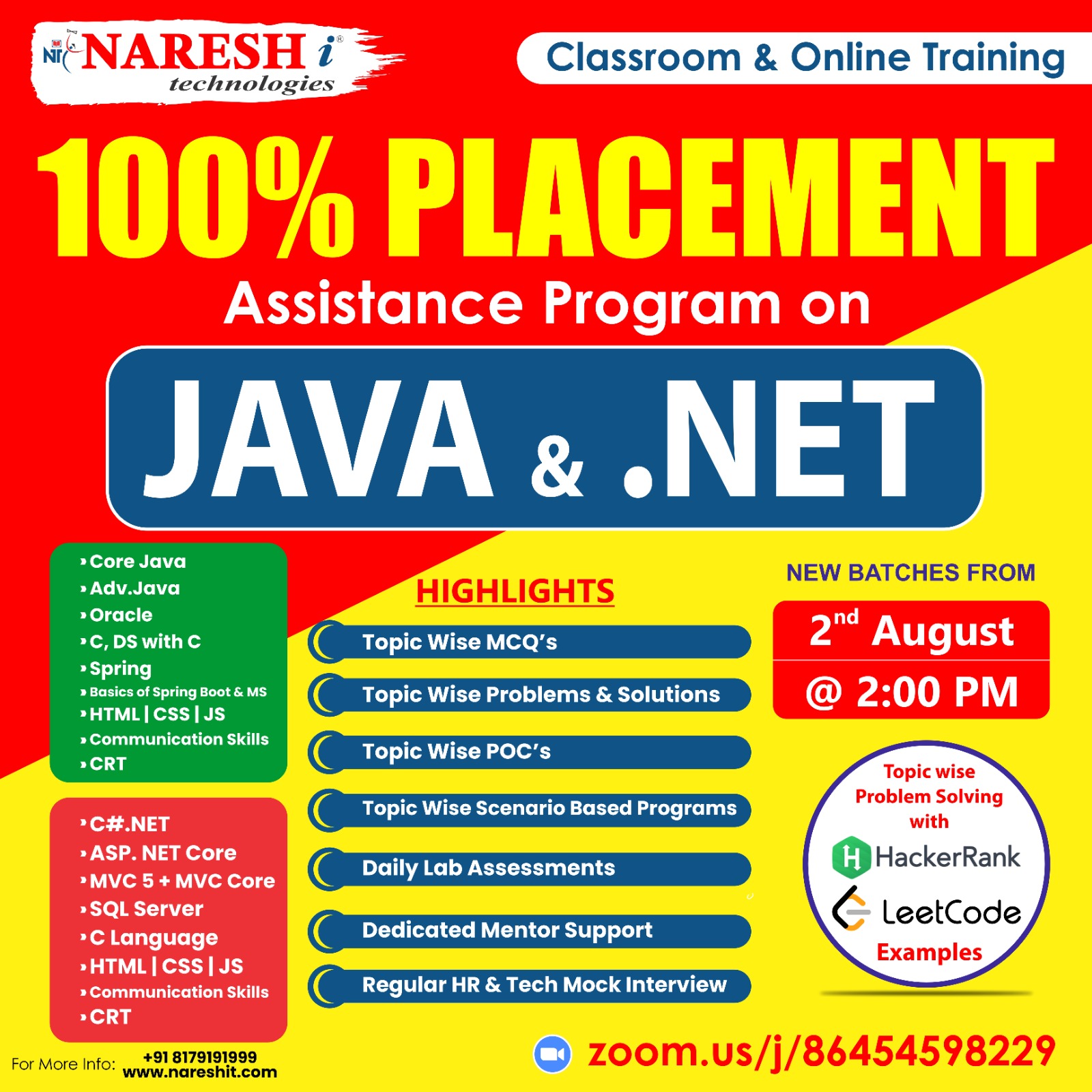 100% Placement Assistance Program On Java Developer & Dot Net | Naresh IT, Online Event