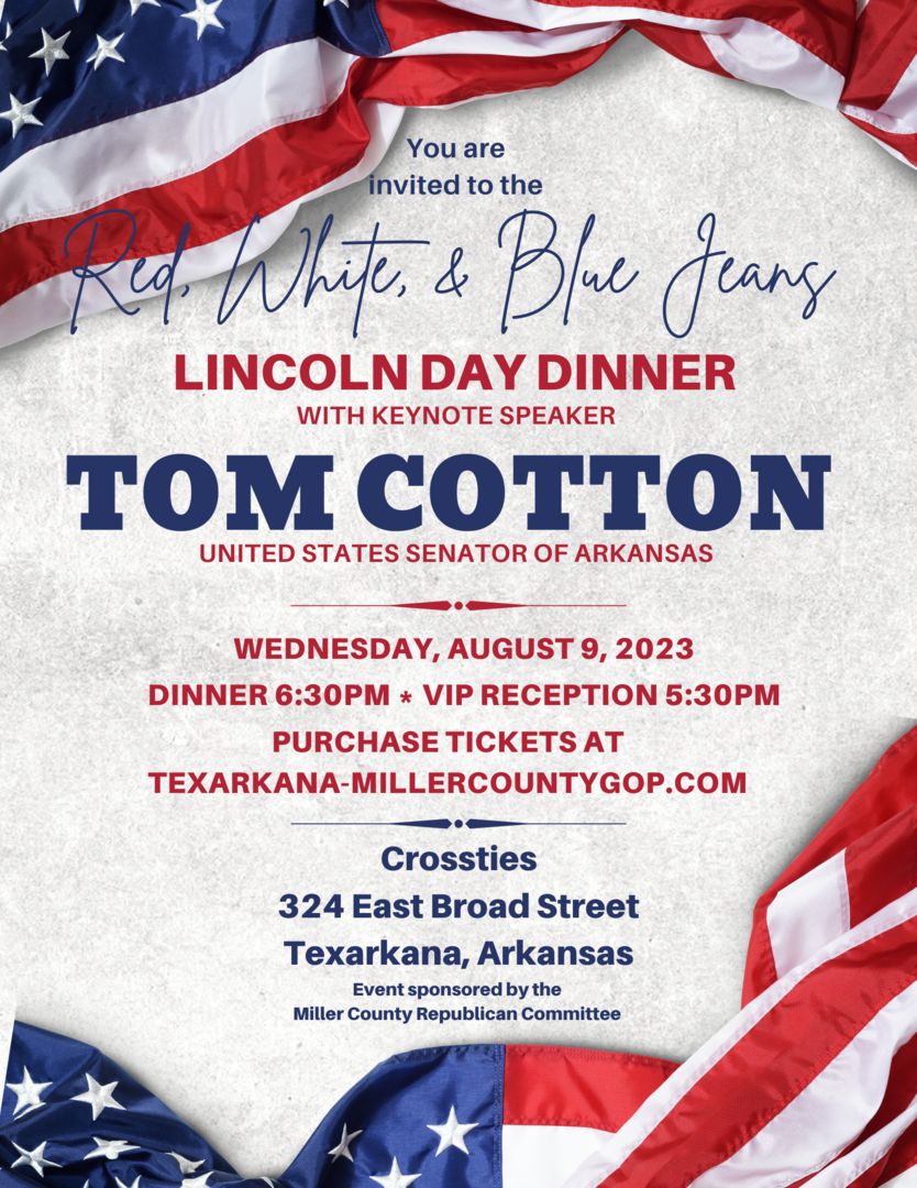 Red, White, and Blue Jeans Lincoln Day Dinner With Senator Tom Cotton, Texarkana, Arkansas, United States