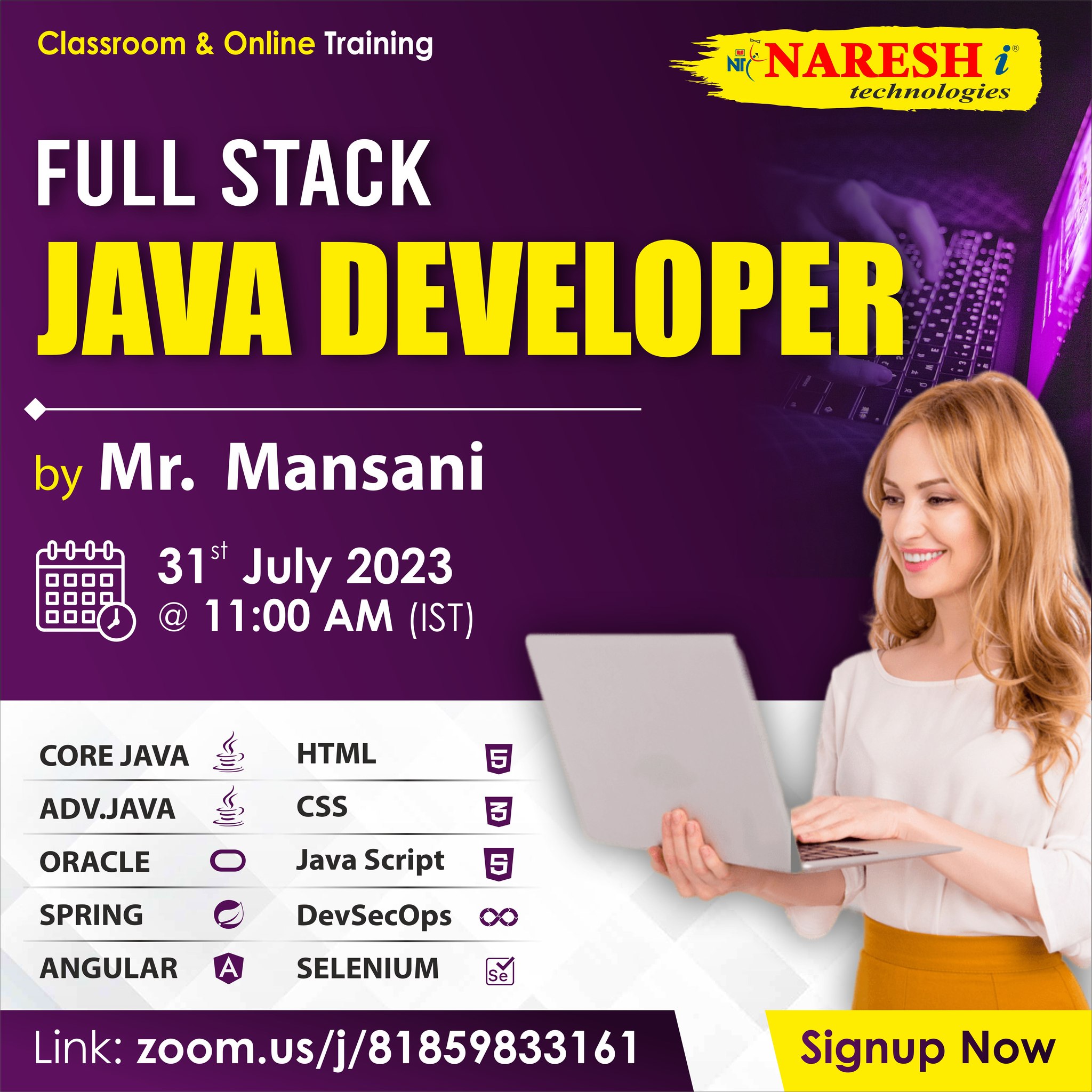 Free Demo On Full Stack Java Developer in NareshIT, Online Event