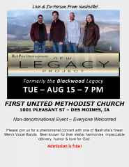 Free live concert with Nashville group, New Legacy Project, @ First United Methodist in Des Moines