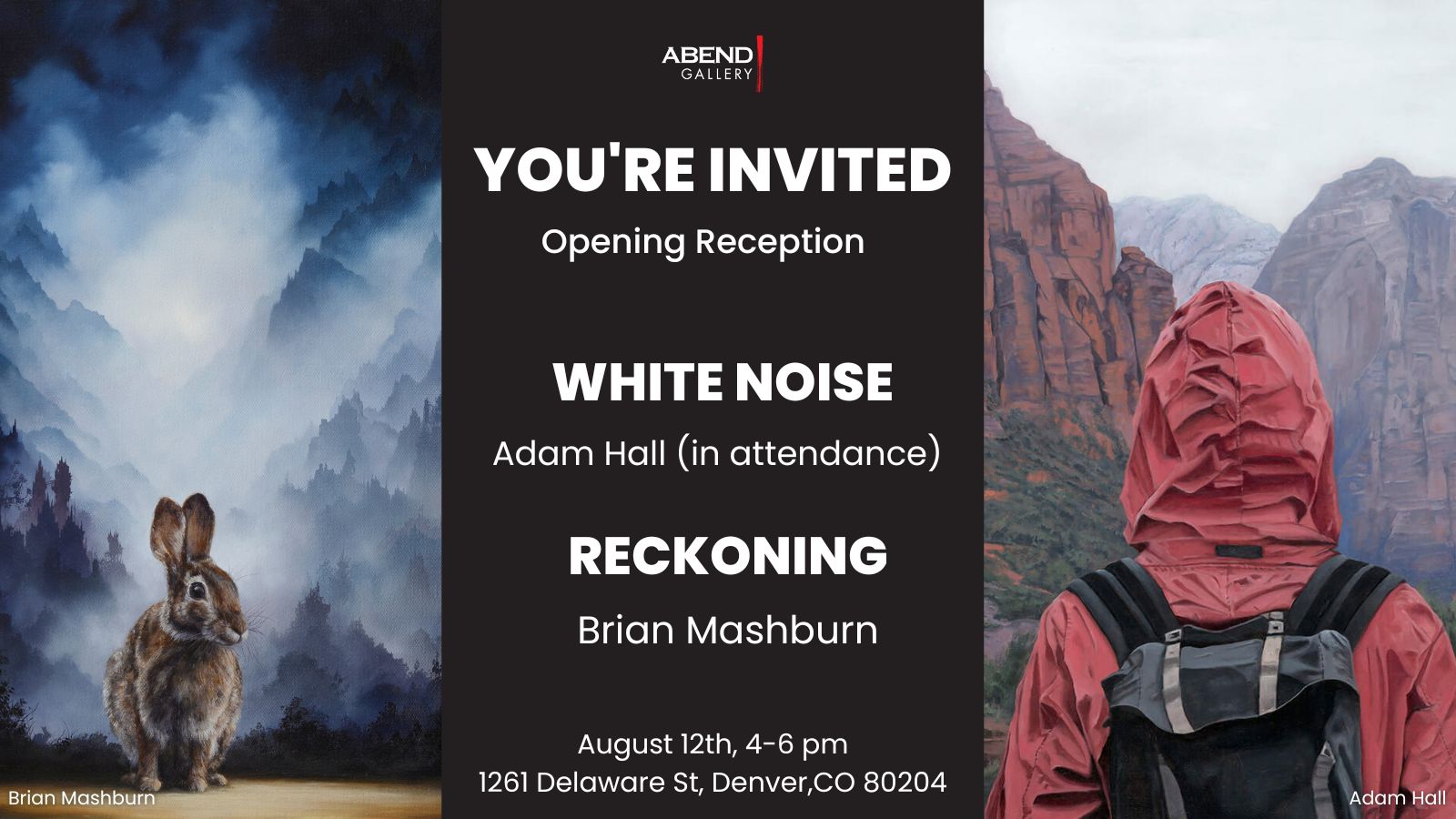 White Noise and Reckoning: Dual Solo Exhibitions by Adam Hall and Brian Mashburn at Abend Gallery, Denver, Colorado, United States