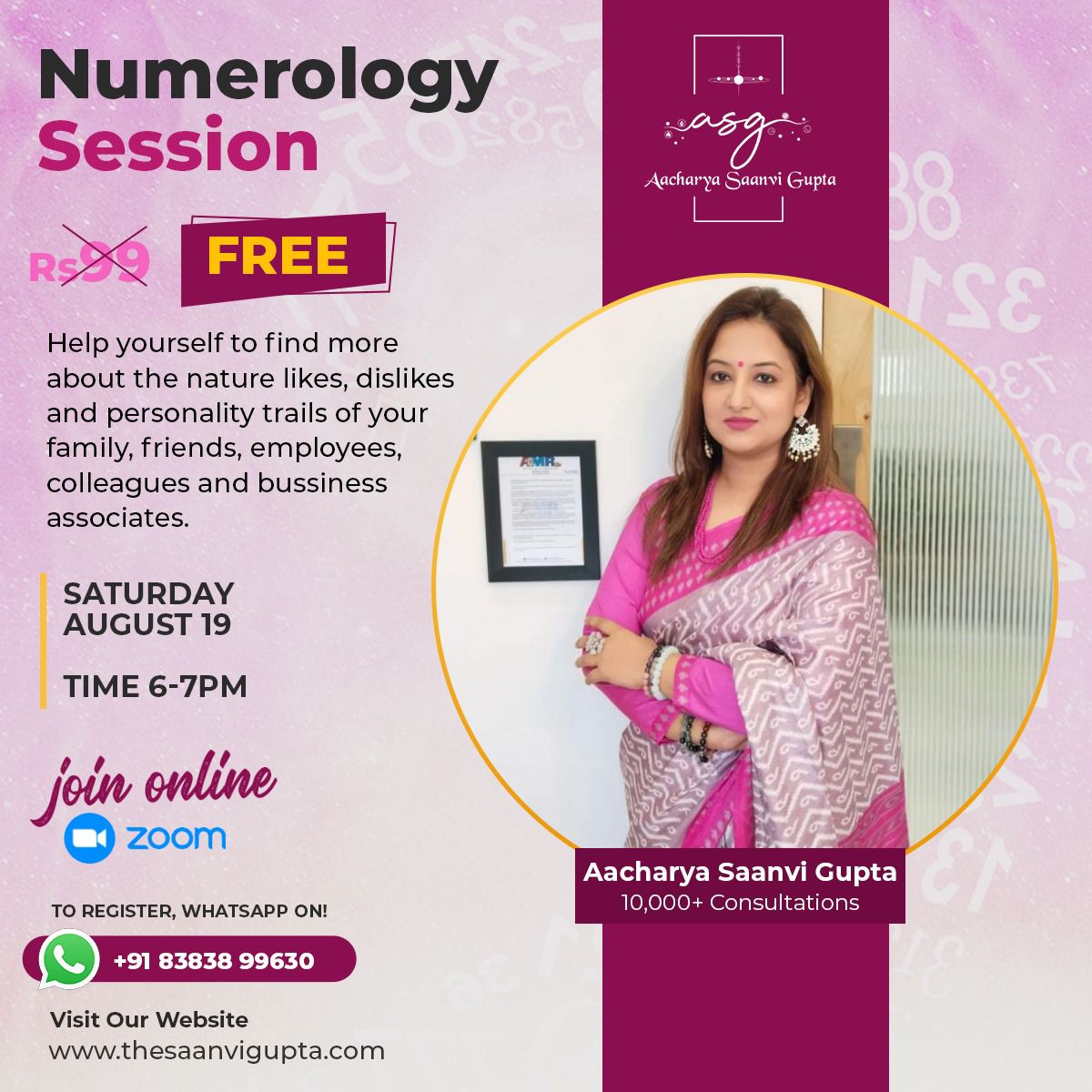 Numerology Session, Online Event
