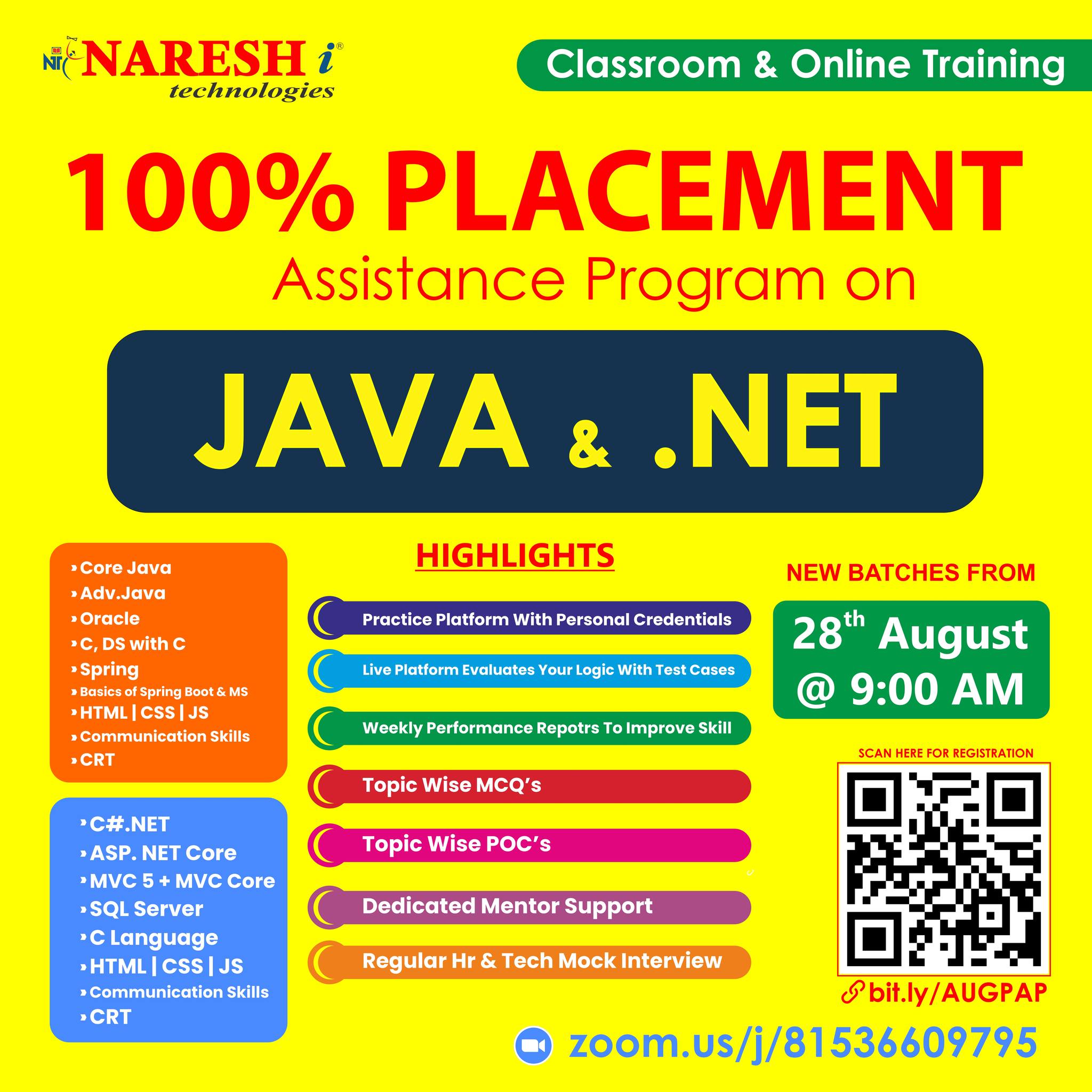 100% Placement Assistance Program On Java Developer & Dot Net, Online Event