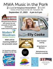 MWA Music in The Park Featuring Elly Cooke fundraiser for Maryland Horse rescue