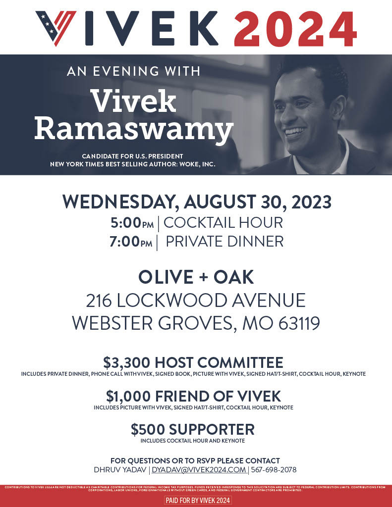 Vivek Ramaswamy for President Fundraiser, Webster Groves, Missouri, United States
