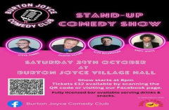 Burton Joyce Comedy Club Saturday 28th October 2023 - Burton Joyce Village Hall