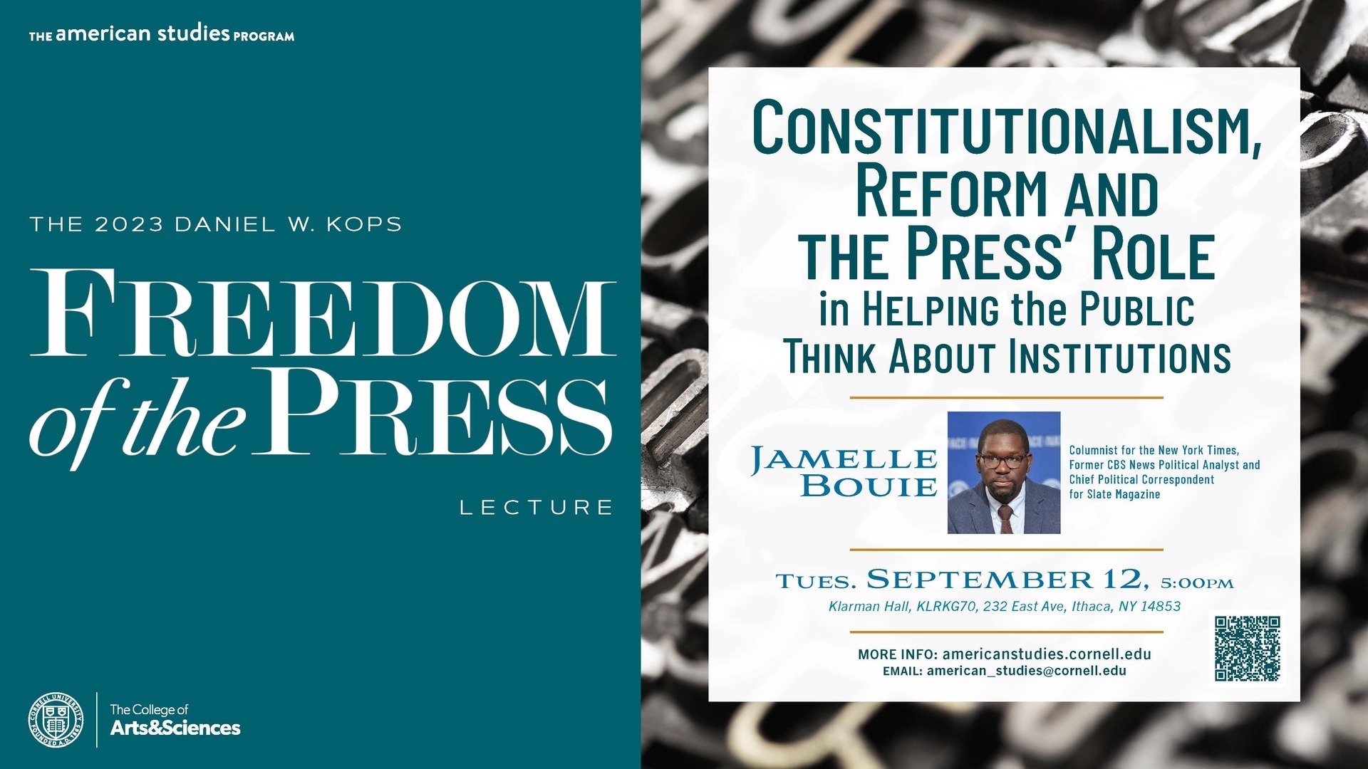 The 2023 Daniel W. Kops Freedom of the Press Lecture, Ithaca, New York, United States