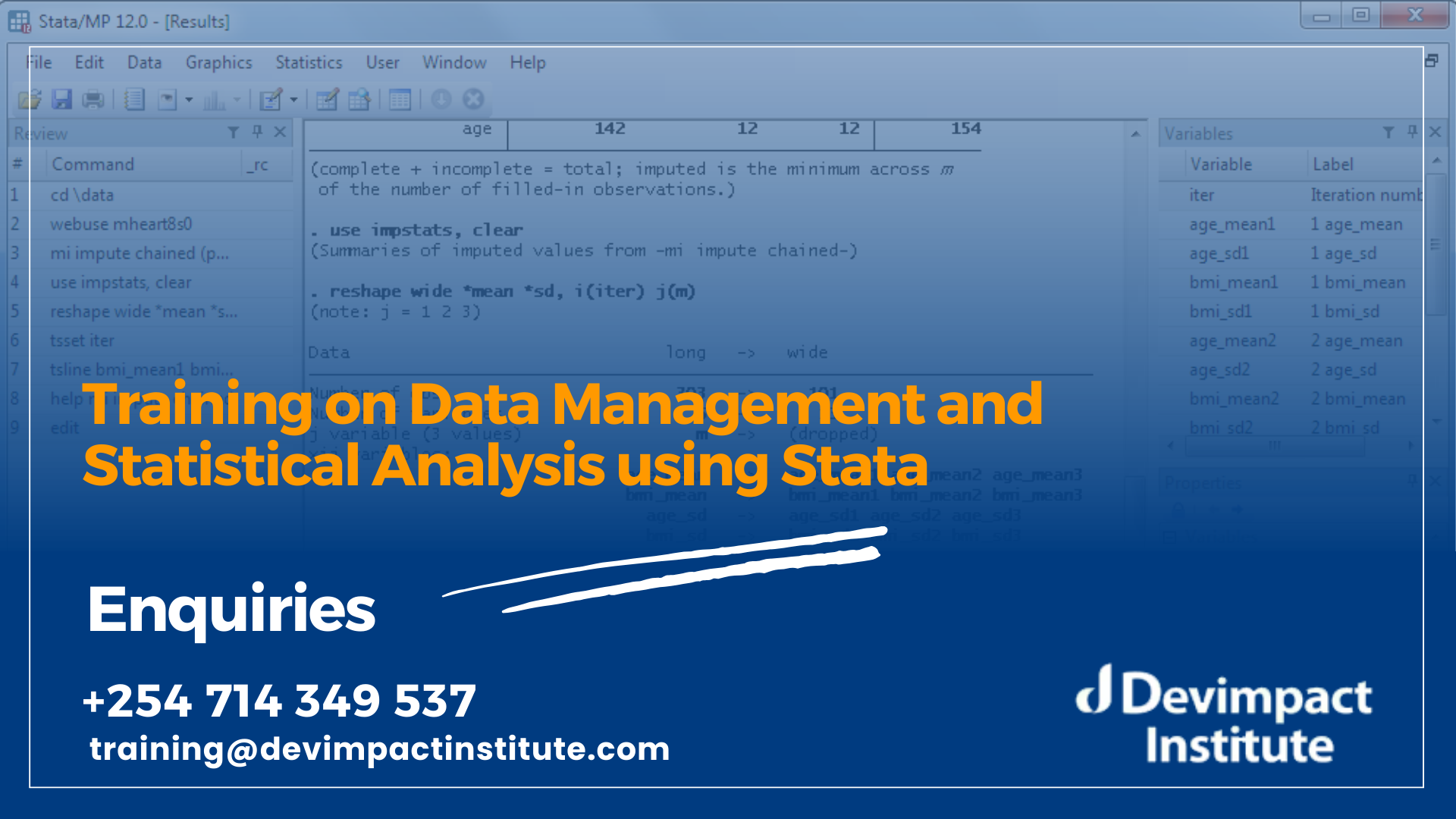 Data Management and Statistical Analysis using Stata, Devimpact Institute, Nairobi, Kenya