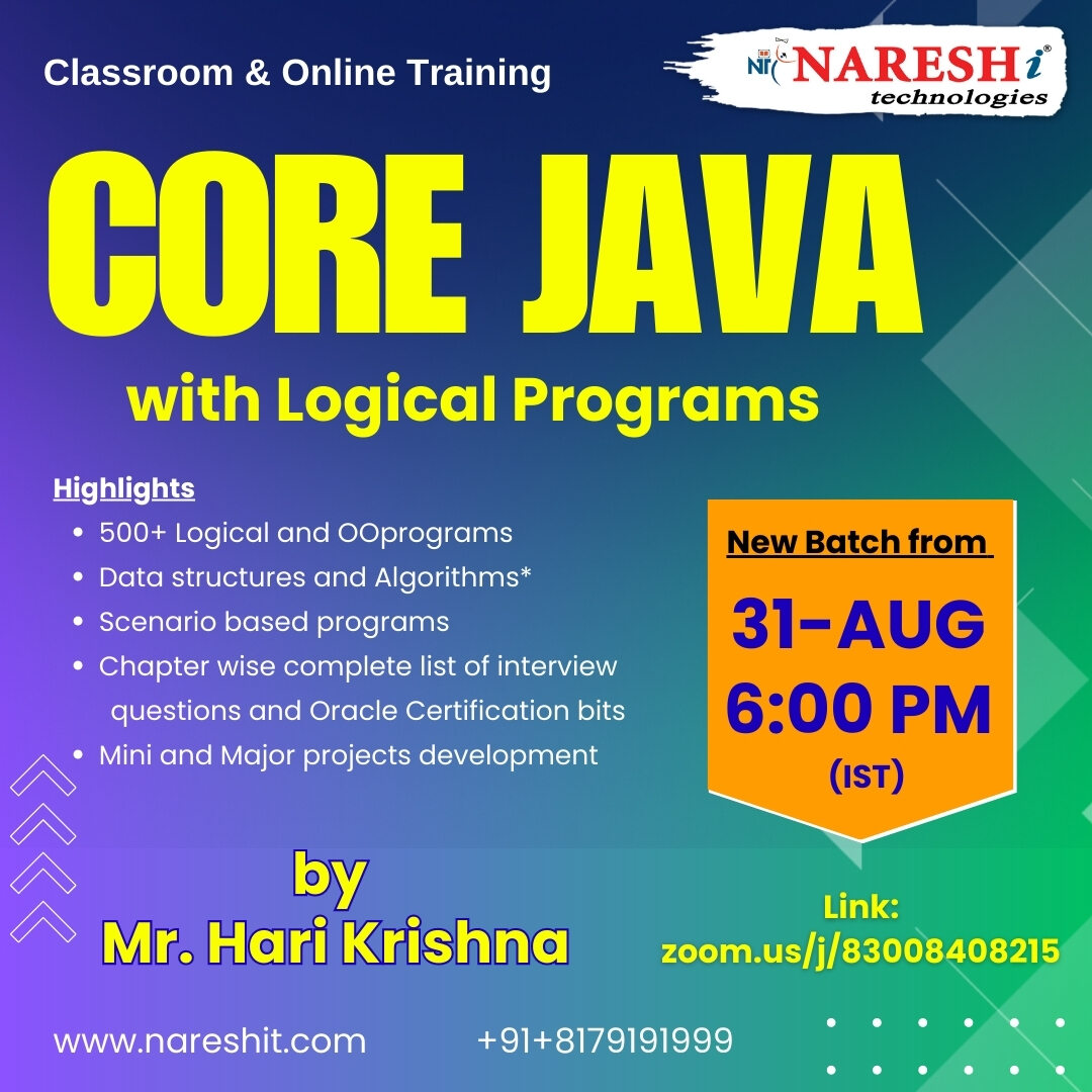 Free Demo On Core Java - Naresh IT, Online Event