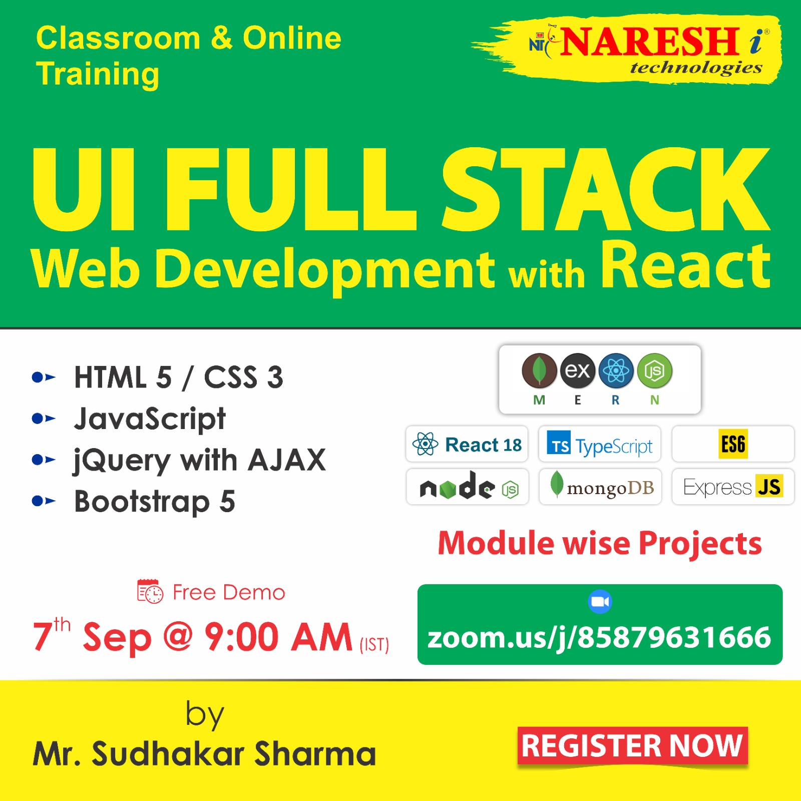 Free Demo On UI Full Stack Web Development with react - Naresh IT, Online Event