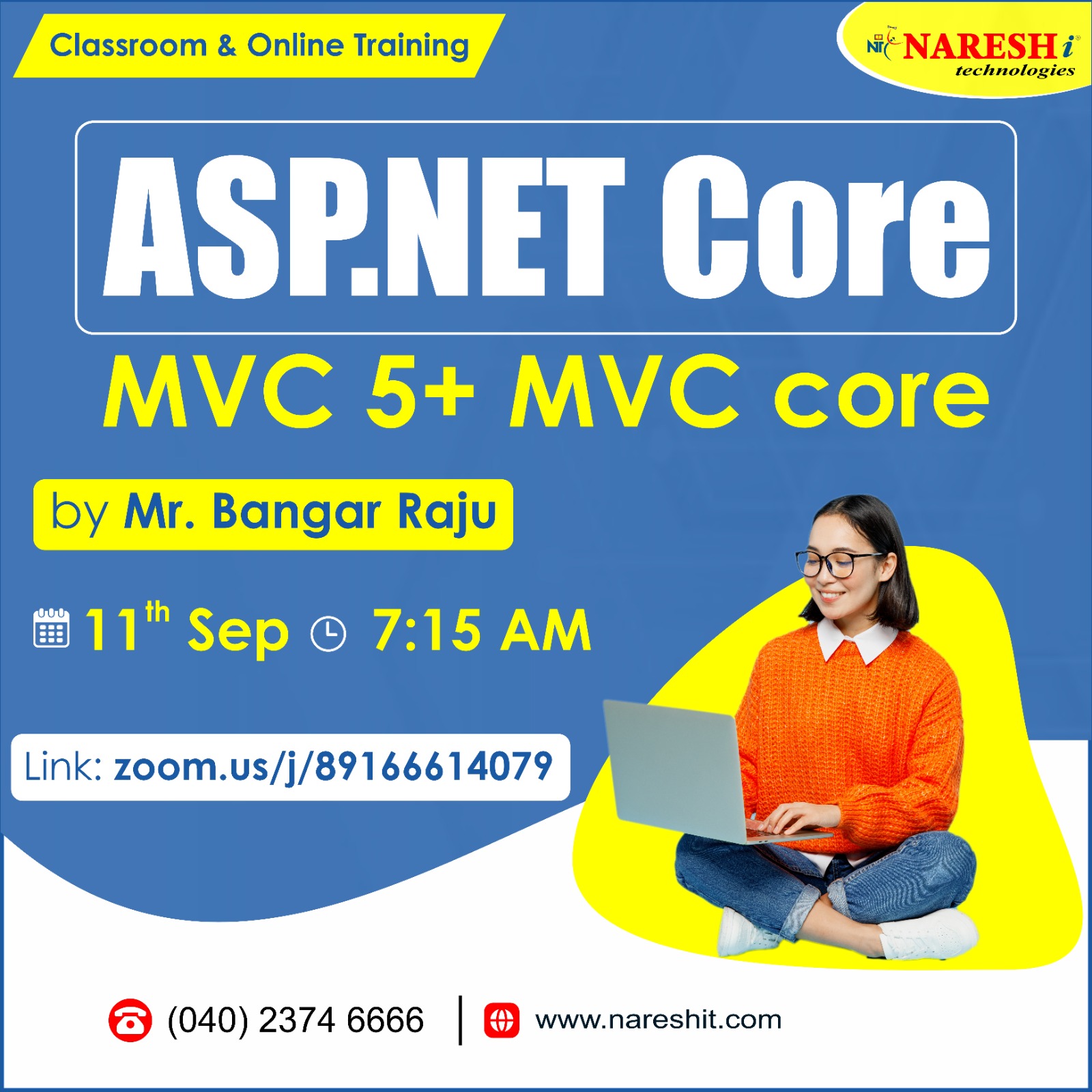 Free Demo On ASP. Net MVC 5 + MVC Core - Naresh IT, Online Event