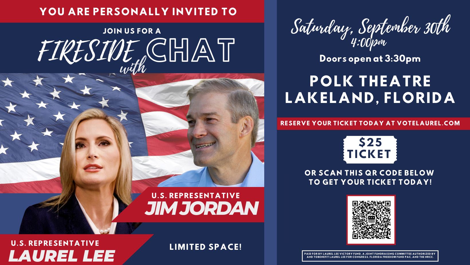 Fireside Chat with Congressman Jim Jordan and Congresswoman Laurel Lee, Lakeland, Florida, United States