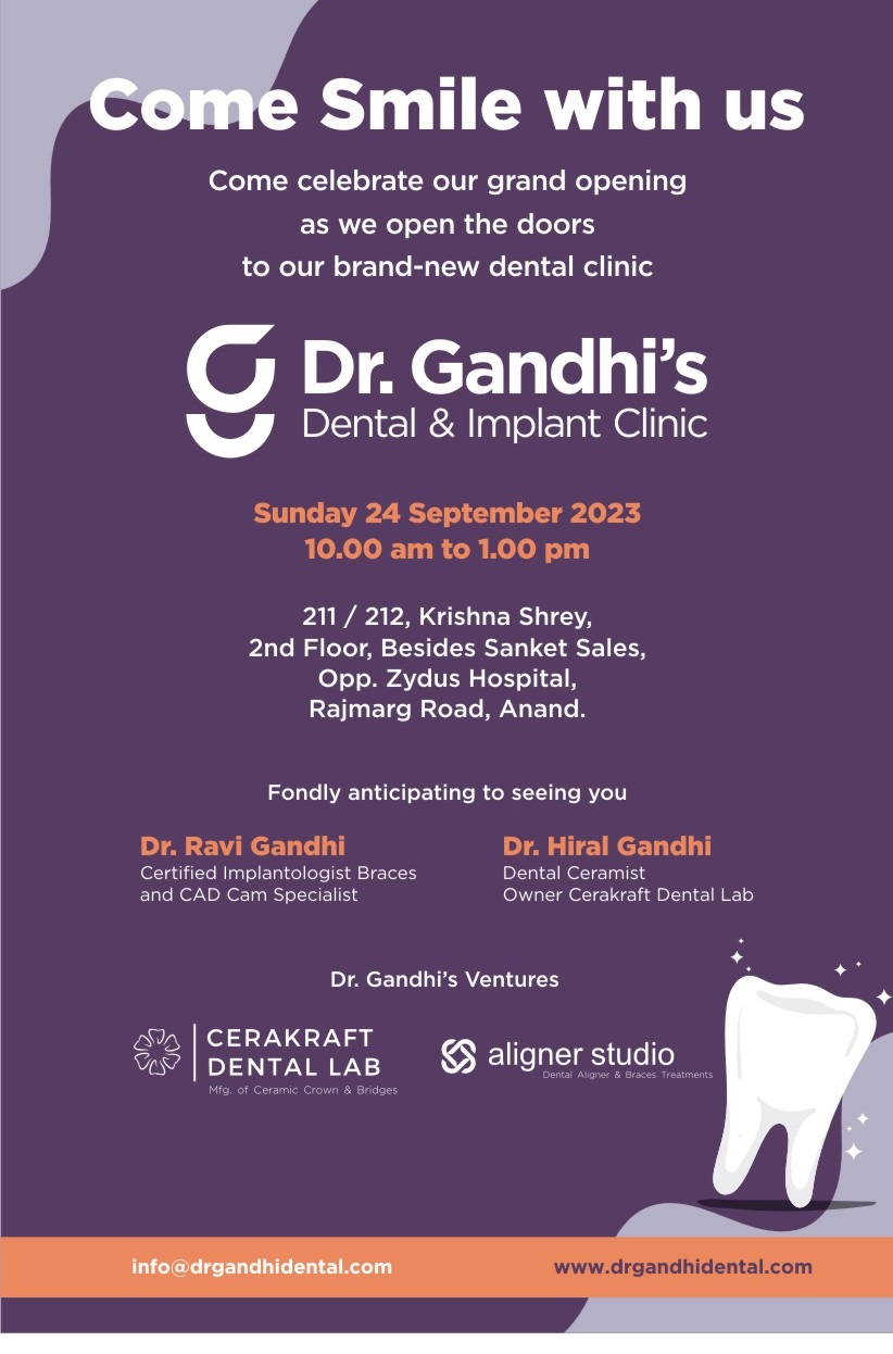 Dr. Gandhi Dental Clinic to Shine Bright at Its Grand Opening - September 24th!, Anand, Gujarat, India