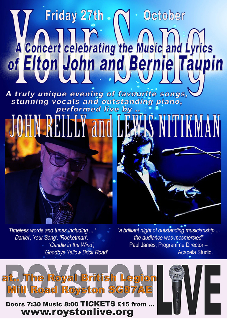 'YOUR SONG' a LIVE concert of Elton John songs, Royston, England, United Kingdom