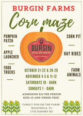 Corn Maze at Burgin Farms Oct 21,22,28,29 Nov 4,5,11,12 Wauchula, Florida