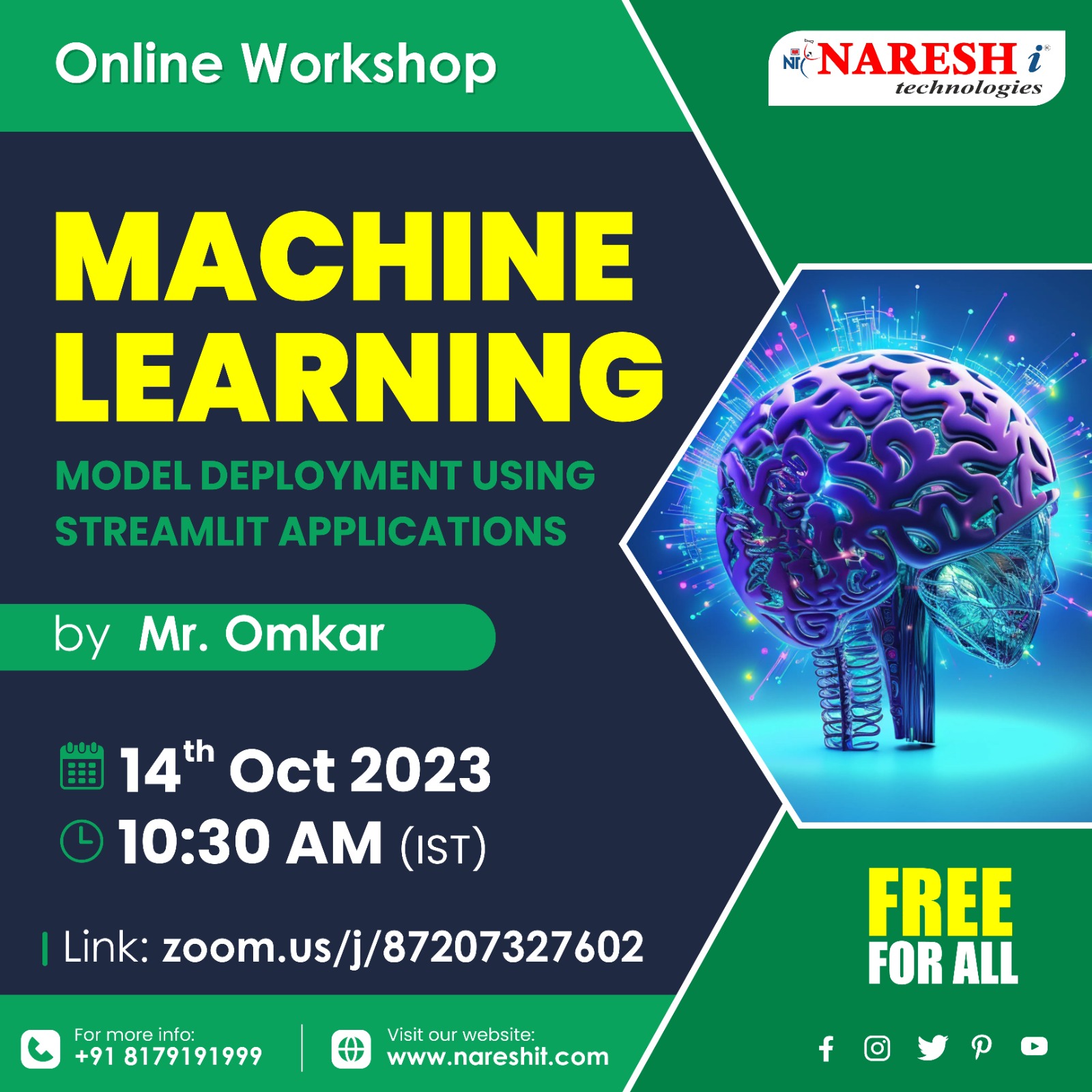 Workshop on Machine Learning Model Deployment in NareshIT, Online Event