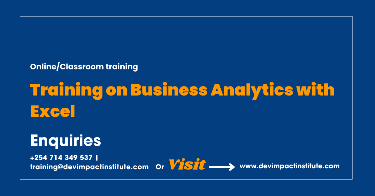 Training on Business Analytics with Excel, Devimpact Institute, Nairobi, Kenya