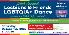 26th Annual LGBTQIA+ Lesbians and Friends Dance in-person and virtual - Help Prevent Breast Cancer