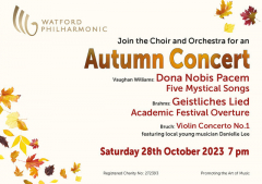 Watford Philharmonic Society Autumn Concert: Brahms, Bruch and Vaughan Williams