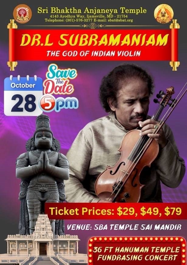 Dr. L SUBRAMANIAM The God of Indian Violin, Ijamsville, Maryland, United States
