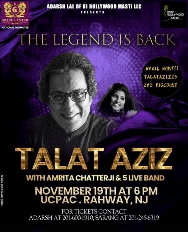 The Legend Is Back: TALAT AZIZ With Amrita Chatterji & 5 Live Band, Ocean, New Jersey, United States