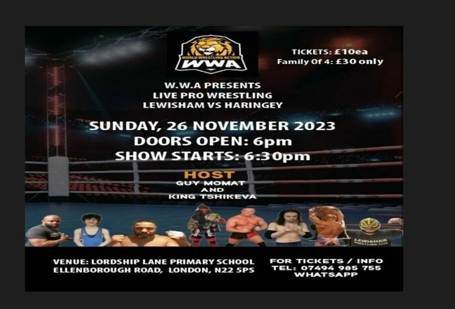 W W A Presents Pro Wrestling, Lewisham VS Haringey,26/11/2023, Lordship Lane Primary School, N22 5PS, London, England, United Kingdom