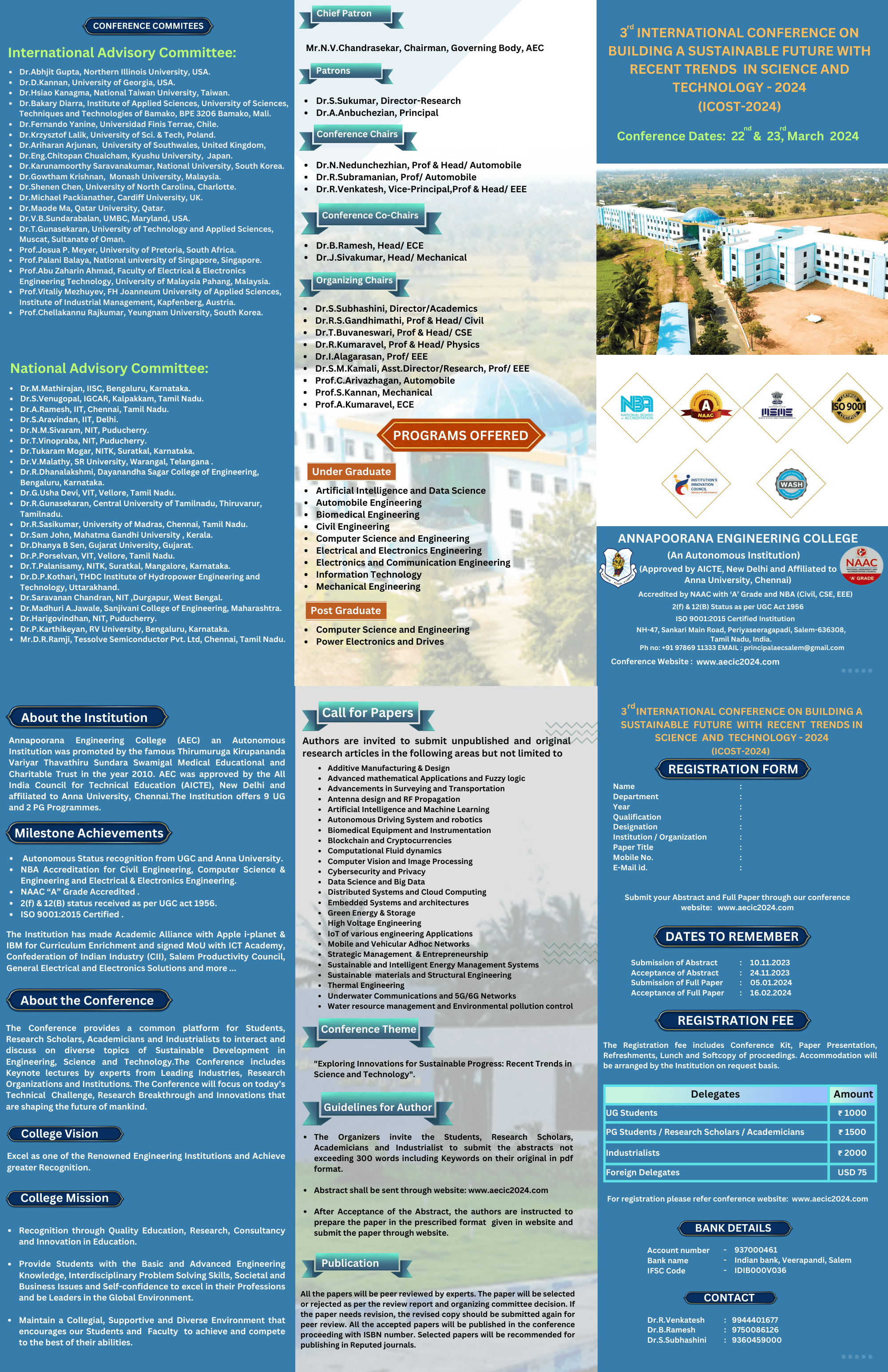 3rd INTERNATIONAL CONFERENCE ON BUILDING A SUSTAINABLE FUTURE WITH RECENT TRENDS IN SCIENCE AND TECHNOLOGY 2024 ( ICOST 2024 ), Salem, Tamil Nadu, India