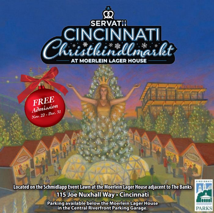 Servatii Cincinnati Christkindlmarkt in Smale Riverfront Park at Moerlein Lager House 11/22 - 12/31, Cincinnati, Ohio, United States