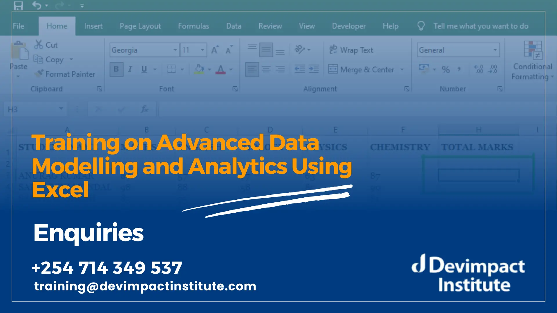 Training on Advanced Data Modelling and Analytics Using Excel, Devimpact Institute, Nairobi, Kenya
