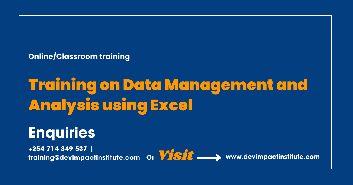 Training on Data Management and Analysis using Excel, Devimpact Institute, Nairobi, Kenya