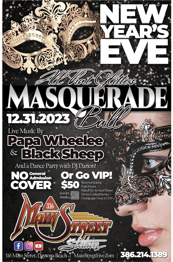 Ring in 2024 Masquerade Party at Main Street Station, Daytona Beach, Florida, United States