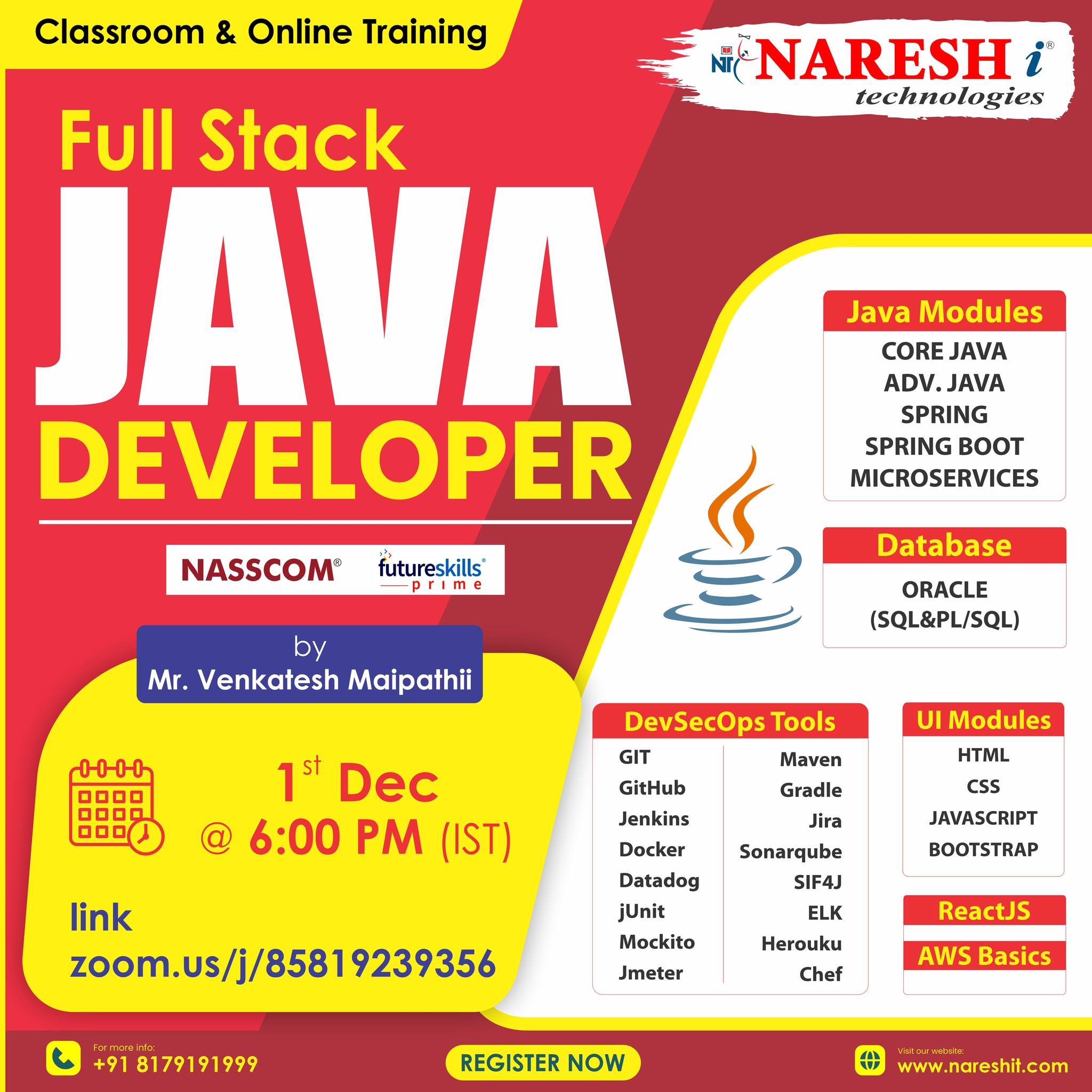 Best Full Stack Java Developer Course Training in NareshIT, Online Event