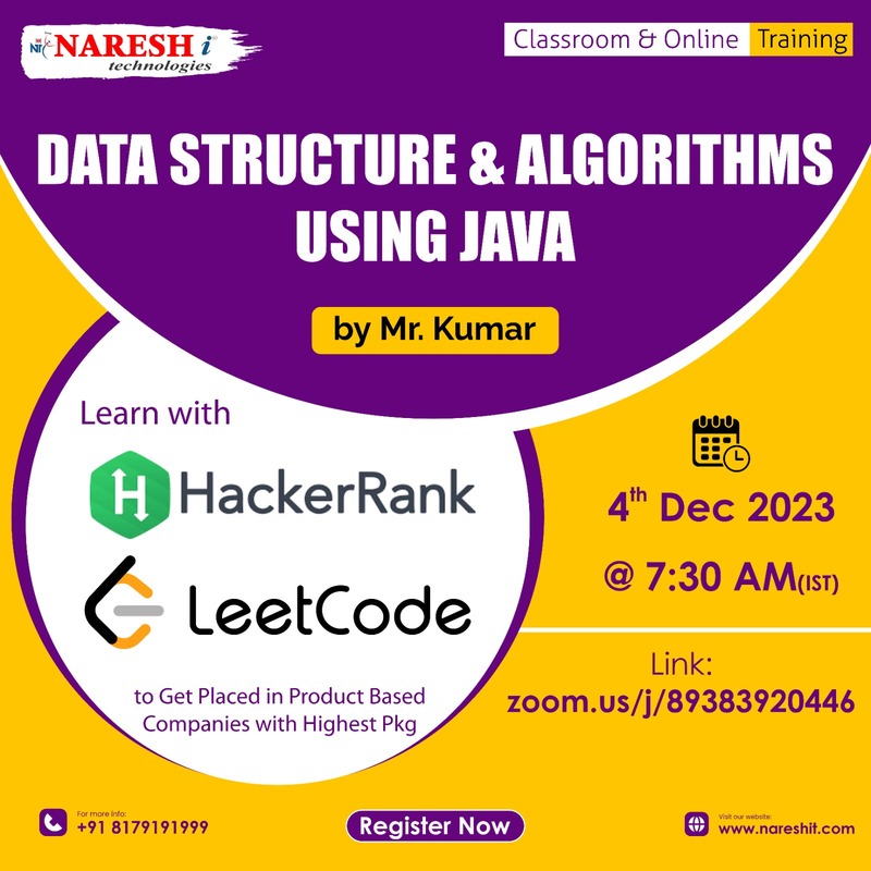 Data Structures & Algorithms Using Java Course in NareshIT, Online Event